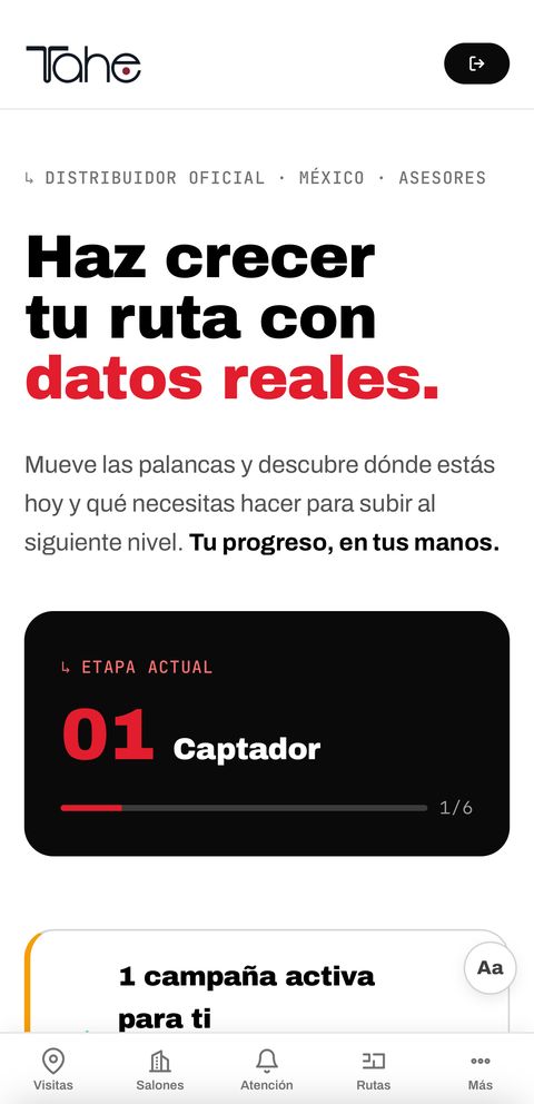 Pantalla de la App de Asesores Tahe