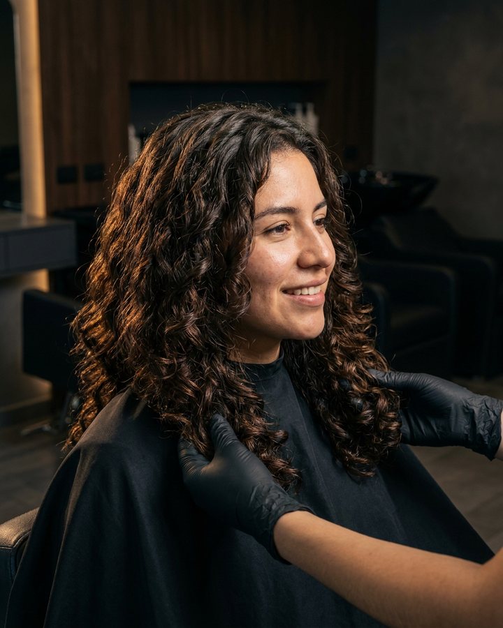 Clienta con rizos definidos en el salón