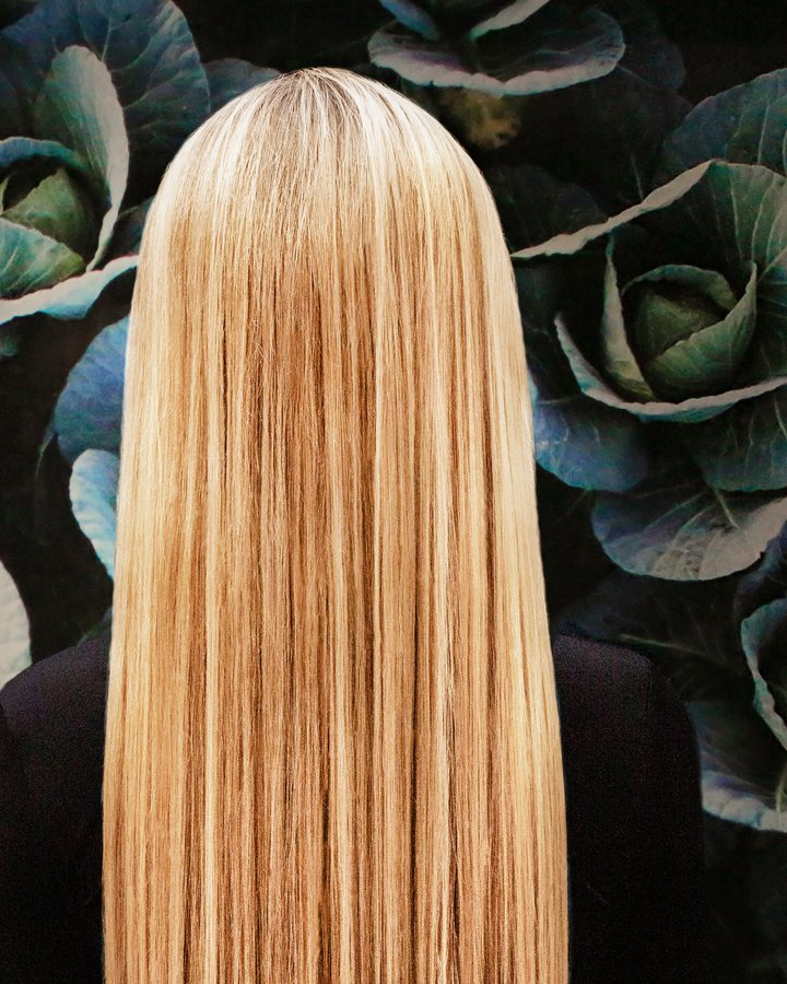 Cabello largo, liso y brillante